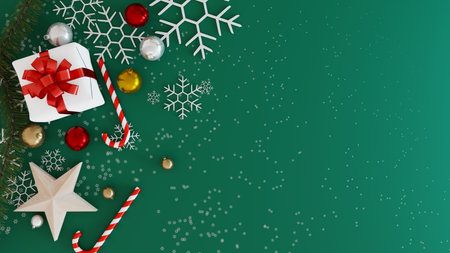 Copy space background with multiple Christmas decorations, 3d renderingの写真素材