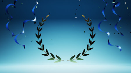 laurel of victory and ribbons of celebration, 3d renderingの写真素材