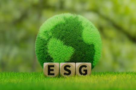 Grass-covered Forest Earth and ESG,3d renderingの写真素材