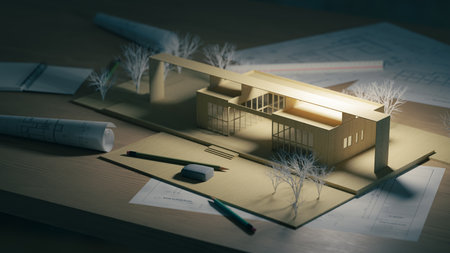Background of making and reviewing models while planning the architectural design concept, 3d renderingの写真素材