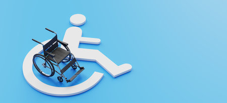 Wheelchair with handicapped sign symbol, 3d renderingの写真素材