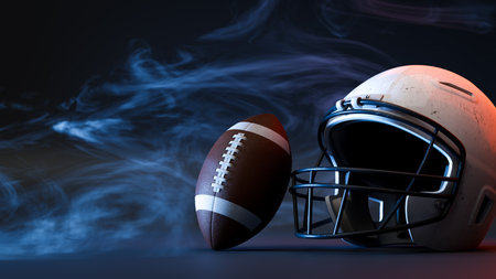 White American football helmet and ball copy space background, 3d renderingの写真素材