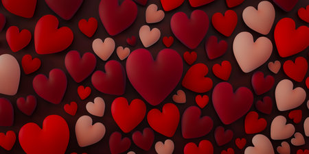 Vivid and dark red background with heart patterns, 3d rendering