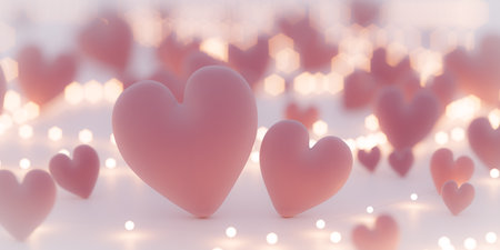 A background with small lights around a soft pink heart shape, 3d renderingの写真素材