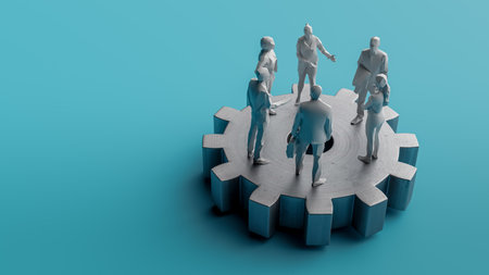 The background of the teamwork concept where people work together on gears, 3d renderingの写真素材