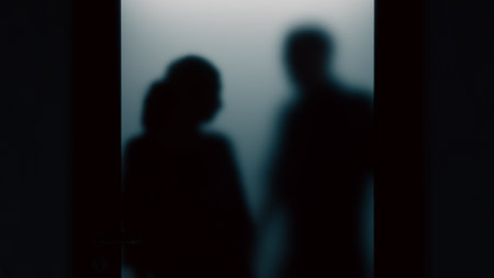 A woman is being threatened by a man through opaque glass., 3d rendering