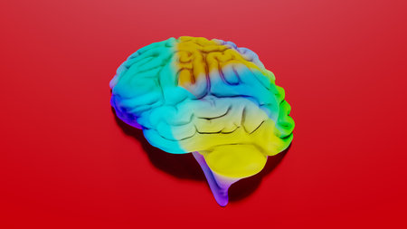 A colorful brain addicted to dopamine, 3d renderingの写真素材