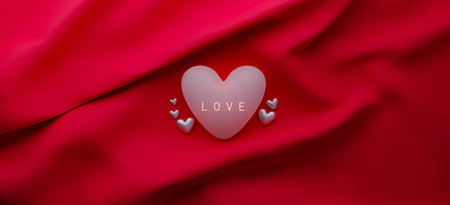 Romantic background with heart shapes on soft red cloth, 3d renderingの写真素材