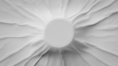 Creased fabric placed on a circular shape, background for copyspace, 3d renderingの写真素材