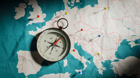 Map and compass background for traveling.3d renderingの写真素材