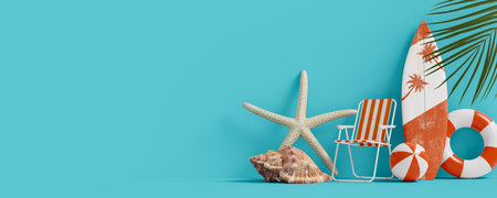 Copy space background of going on vacation to the sea in summer. 3d renderingの写真素材