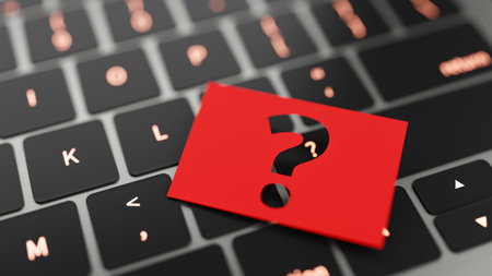 Question mark card on computer keyboard. 3d renderingの写真素材
