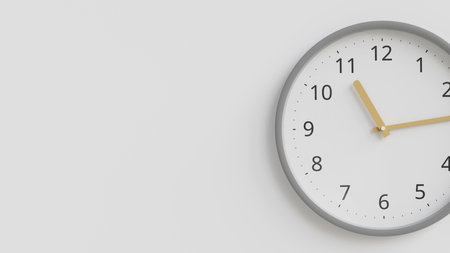 Copy space white background with minimalist clock hanging on the wall.3d rendering