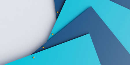 flat lay of colored paper layered in a pattern with blue color. 3d rendering