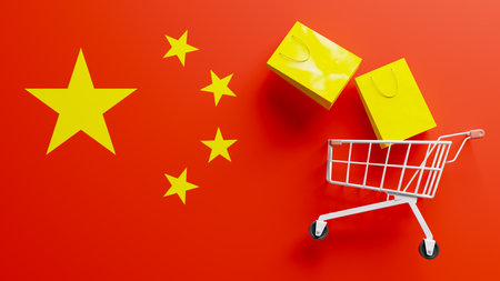 A concept that is rapidly increasing the market share of Chinese online shopping stores. 3d renderingの写真素材