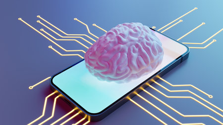 On device AI chip inside Smart phone. 3d rendering