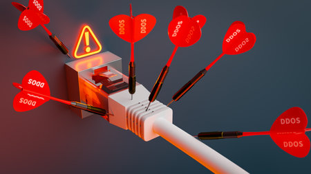 Concept of receiving ddos attack through internet. 3d rendering