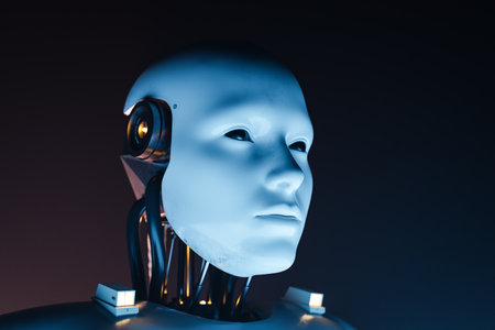 AI humanoid robot concept face. 3d renderingの写真素材