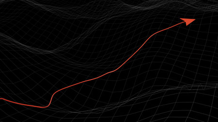 Arrow heading toward the goal over uneven terrain. 3d renderingの写真素材