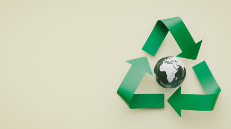 Earth and recycling icon concept background. 3d renderingの写真素材
