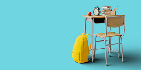 Copy space background for new semester of school concept. 3d renderingの写真素材