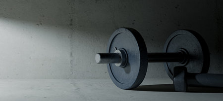 fitness equipment copy space backgrounds. 3d renderingの写真素材
