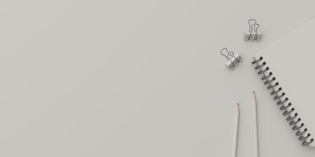 Office desk overhead copy space minimal background. 3d renderingの写真素材