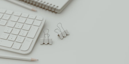 Office desk overhead copy space minimal background. 3d rendering