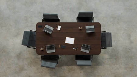 workspace office desk topview backgrounds. 3d renderingの写真素材
