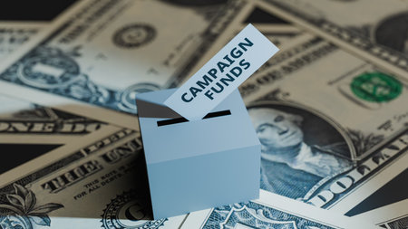 Ballot box showing concept of donations and campaign funds in elections. 3d renderingの写真素材