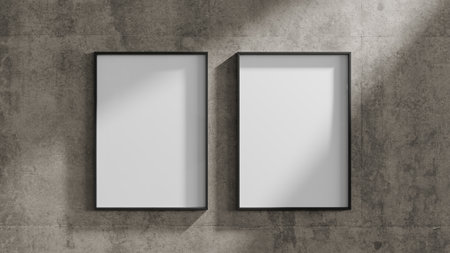 Two poster mock-ups on a rough concrete wall. 3d renderingの写真素材