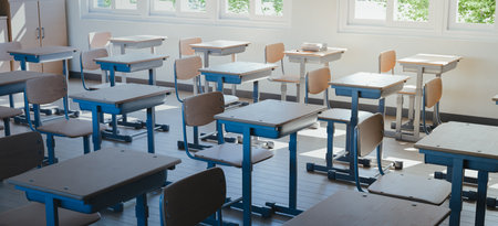A classroom scene in an empty school. 3d renderingの写真素材