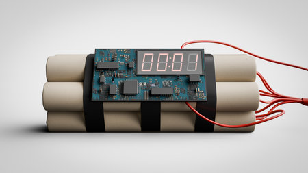 Dynamite time bomb is one second away from exploding. 3d renderingの写真素材