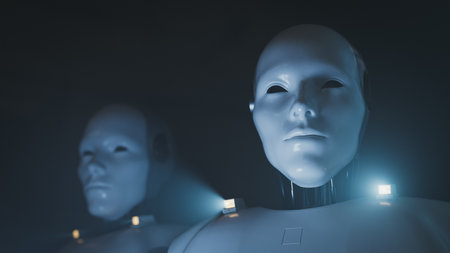 Two AI Humanoid Robots | Future Technology and Robotics. 3d renderingの写真素材