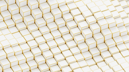 Abstract 3D white and gold cube wave background. 3d renderingの写真素材
