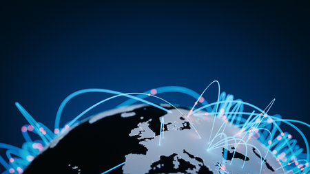 Close-up of Global Digital Network Lines and Data Points with Copy Space. 3d renderingの写真素材