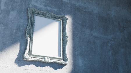 Vintage Frame Mockup On Concrete Wall Sunlight Shadow Copy Space. 3d renderの写真素材