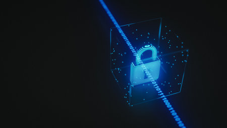 Cyber Security Lock With Binary Code Digital Data Privacy Copy Space. 3d renderingの写真素材