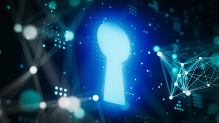 Glowing Digital Keyhole With Network Connection Data Background. 3d renderingの写真素材