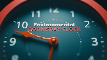 Close up of environmental doomsday clock face and hands. 3d renderingの写真素材