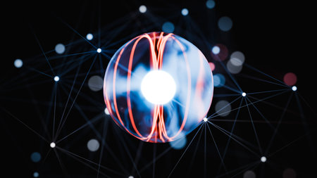 Quantum Computing Network Neural Connection Sphere Node Background. 3d renderingの写真素材