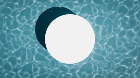 Top view white circle podium in water Copy space. 3d renderingの写真素材