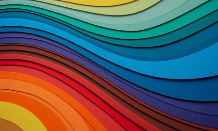 Abstract background of multicolored curved paper sheets. 3d renderの素材
