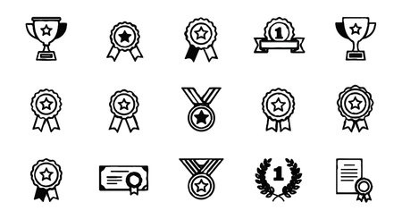 award and medal icon set over white background, line style, vector illustrationのイラスト素材