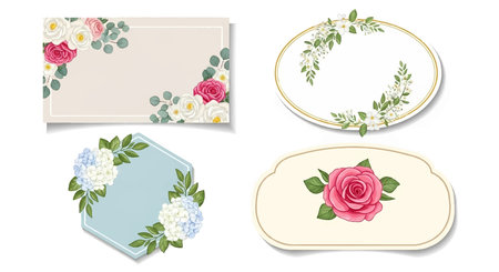 Set of vintage floral frames with roses and leaves. Vector illustration.のイラスト素材