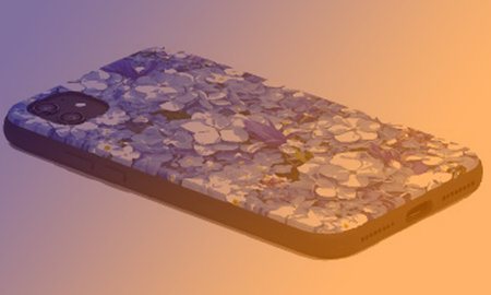 Smartphone with flower petals on the screen. 3d renderingの素材