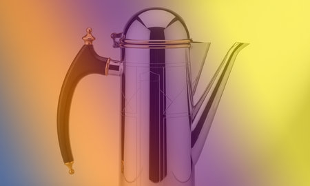 Kettle on a colorful background. 3d rendering. Computer digital drawing.の素材