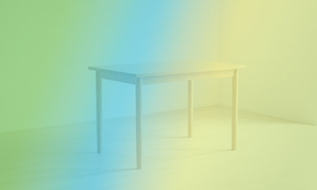 3d rendering of a table in a room with a colored wallの素材
