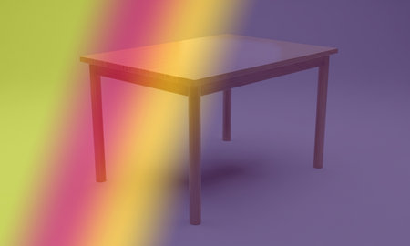 Wooden table on the background of the rainbow. 3d renderingの素材