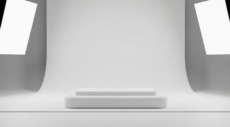 Minimalist white background with podium. 3d rendering, 3d illustrationの素材